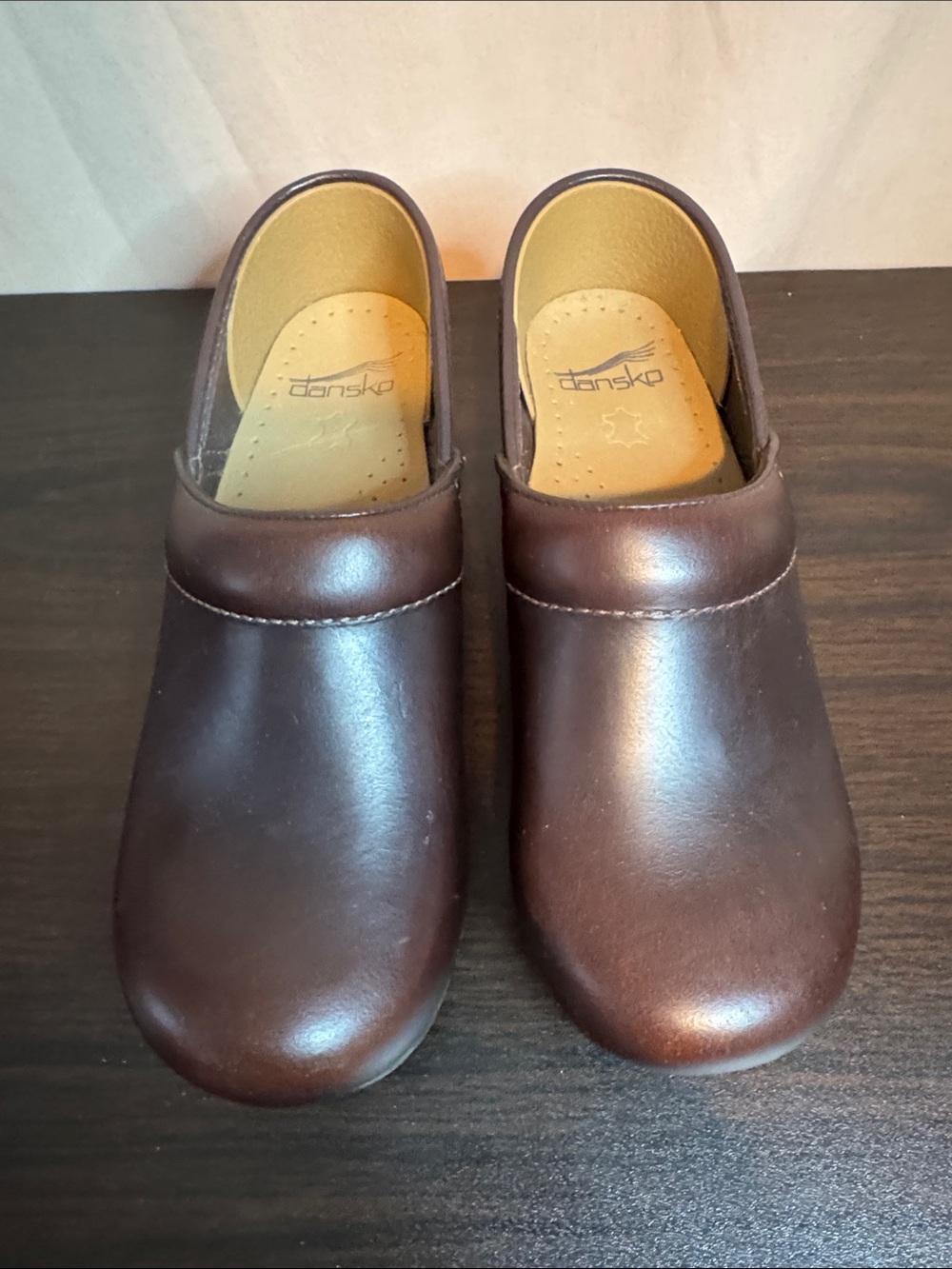 Dansko Dark Brown Leather Slip-On Clogs